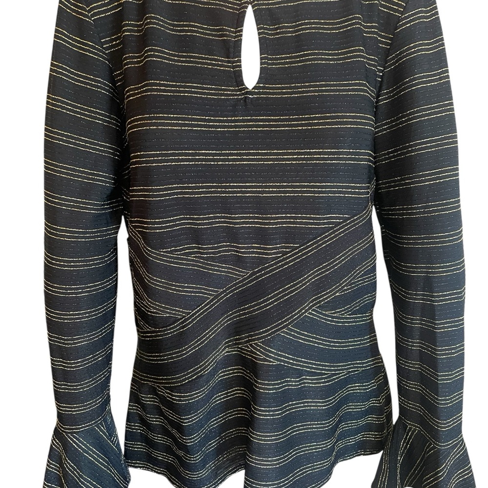 Beige by eci Black and metallic Gold Striped Blouse XL